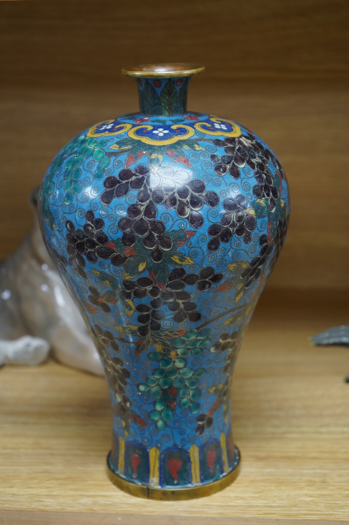 A late 19th / early 20th century Chinese cloisonné enamel 'Squirrel and vine' meiping, 27cm